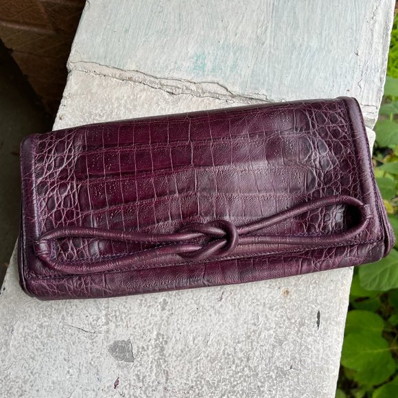 Brahmin Bags Brahmin Vintage Plum Aubergine Eggplant Croc Envelope